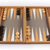Backgammon, Graubeiges Straußenleder-Optik