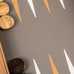 Backgammon, Graubeiges Straußenleder-Optik