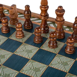 4-in-1 Retro Kombi-Spiel-Set aus Walnuss-Holz