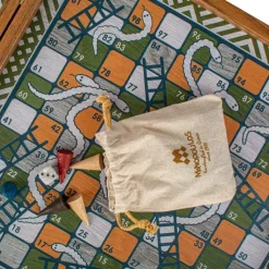 4-in-1 Retro Kombi-Spiel-Set aus Walnuss-Holz